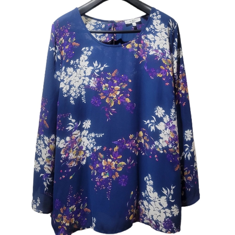 Moa Moa Floral Shear Blouse Loose Fit Comfy Slit Sleeves sz 3X